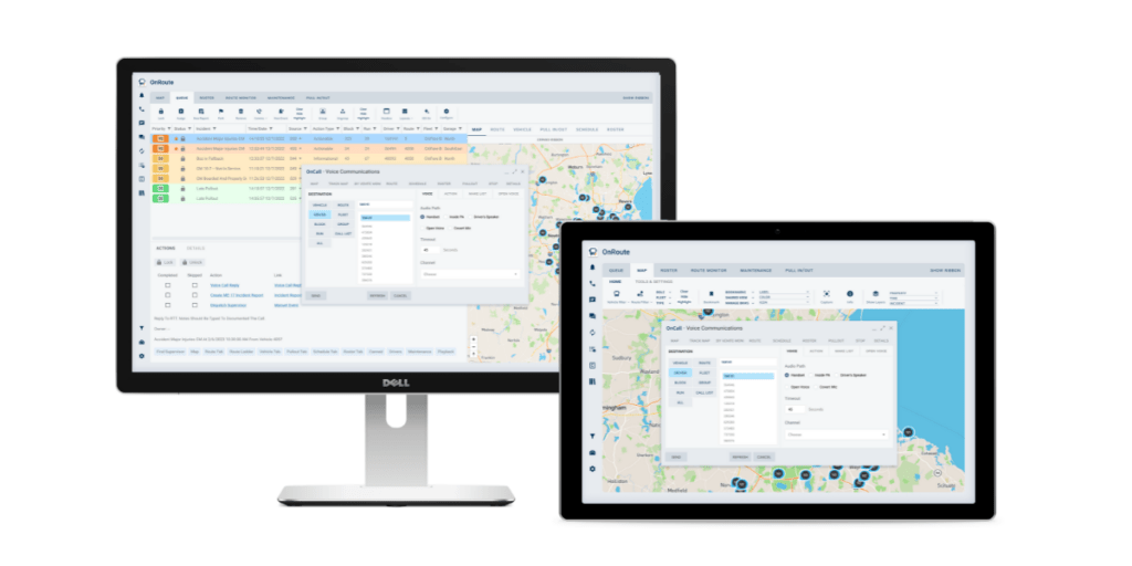 Vontas OnCall Graphic showing several screens with OnCall options
